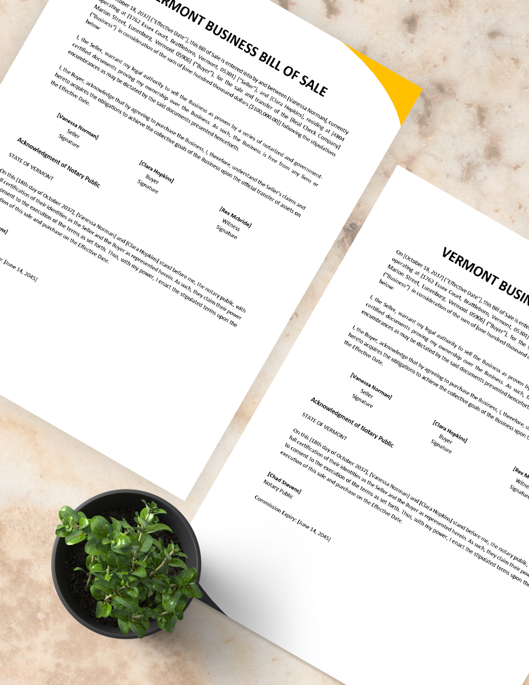 Vermont Business Bill of Sale Template