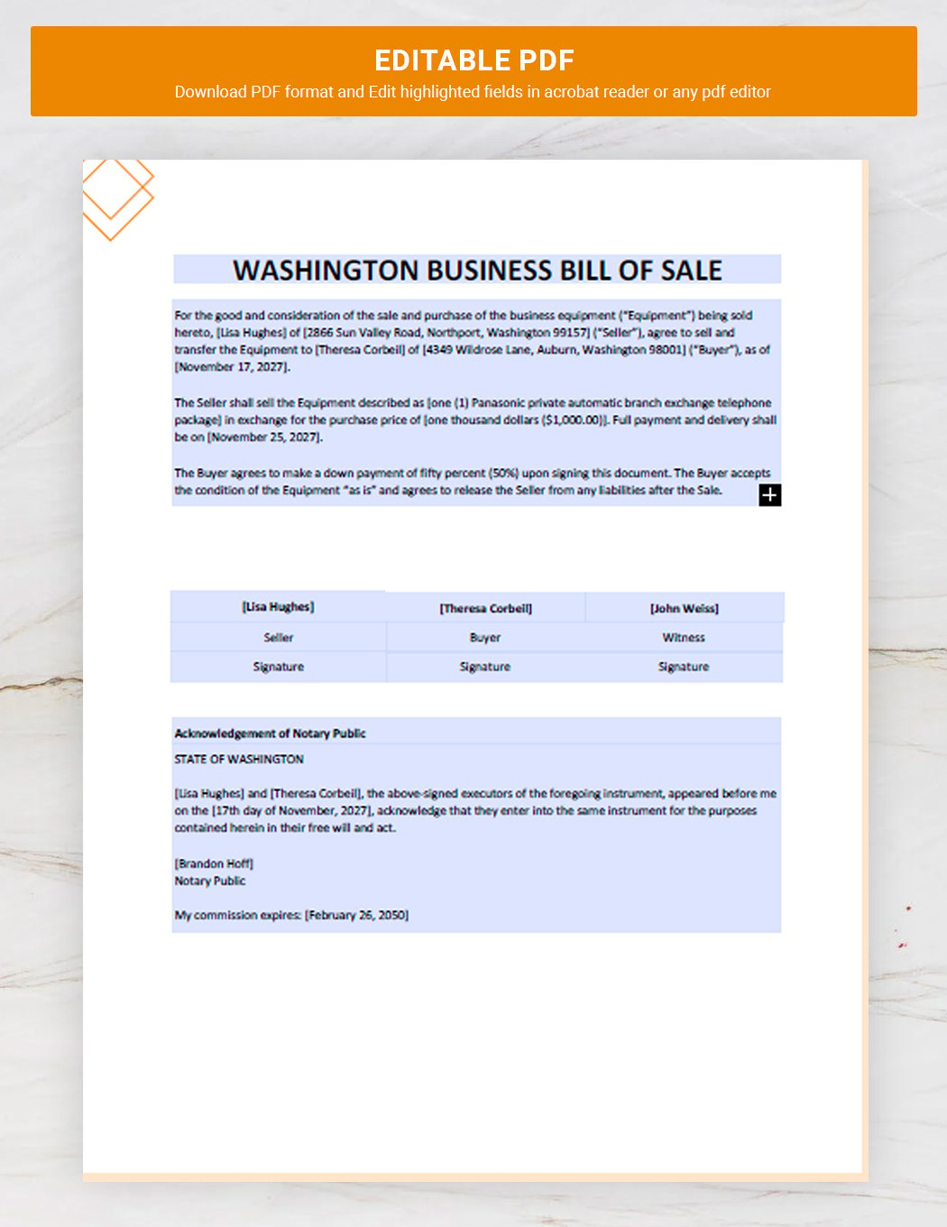 Washington Business Bill of Sale Template