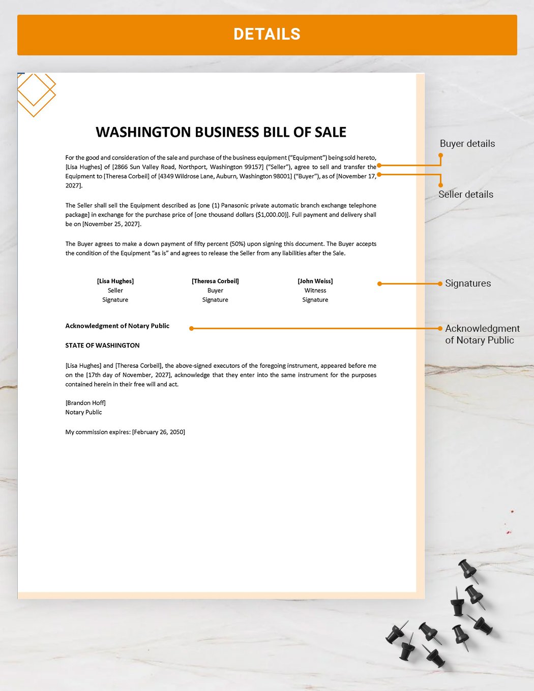 Washington Business Bill of Sale Template