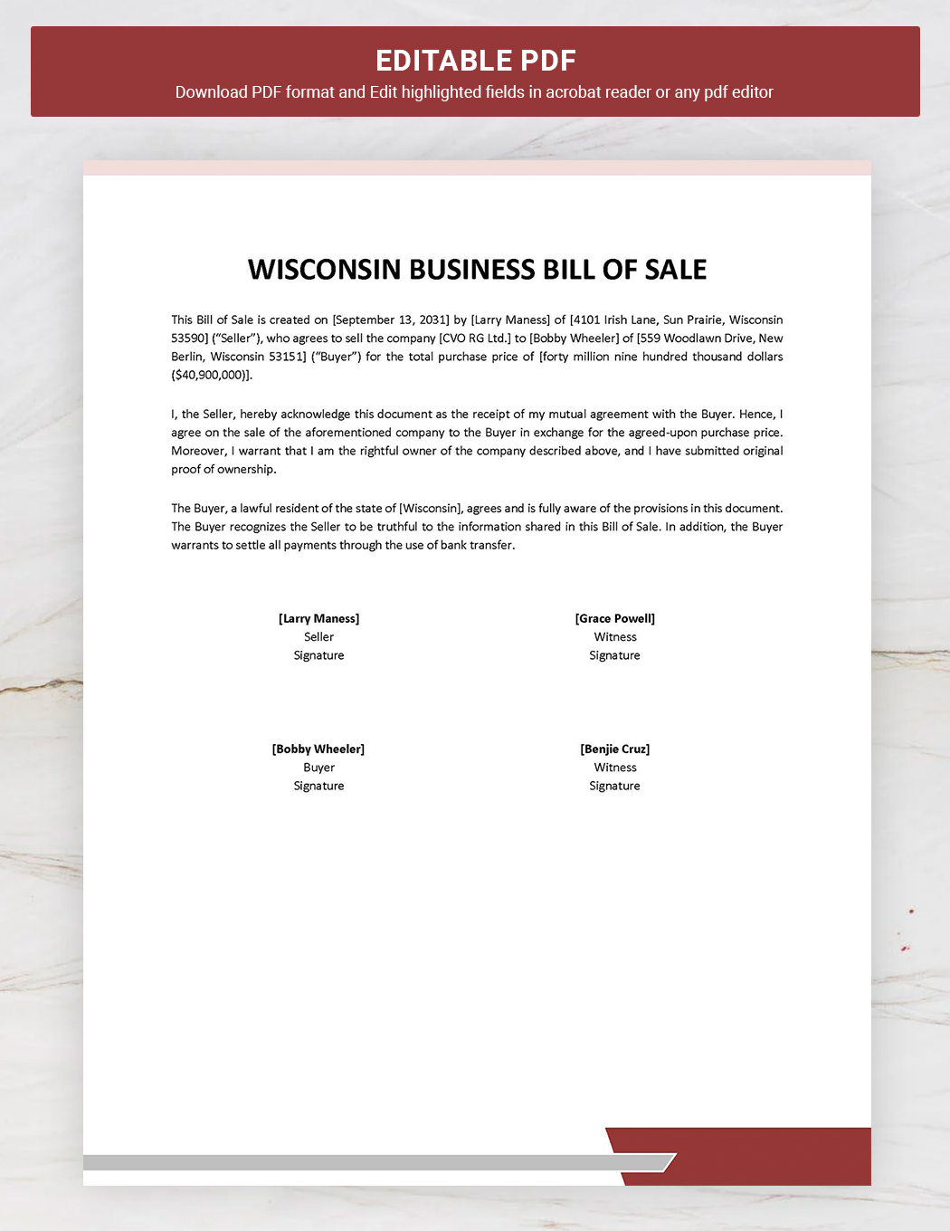 Wisconsin Business Bill of Sale Template