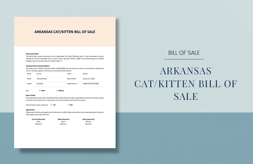 Arkansas Cat / Kitten Bill of Sale Template