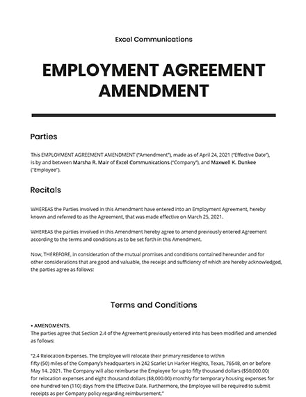 amendment to contract of employment