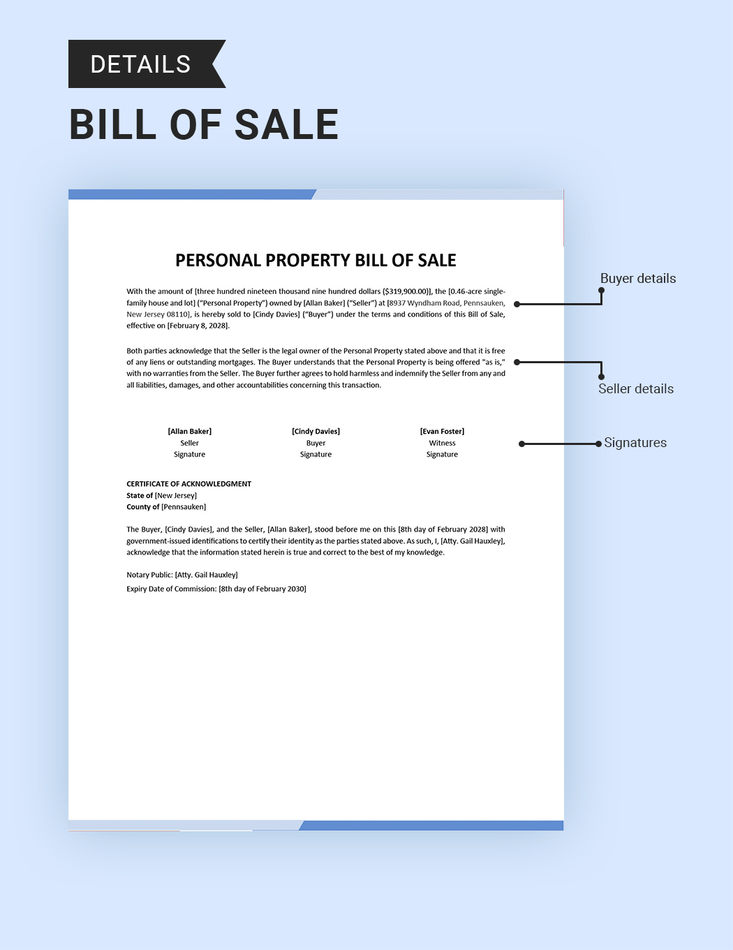 Personal Property Bill of Sale Template