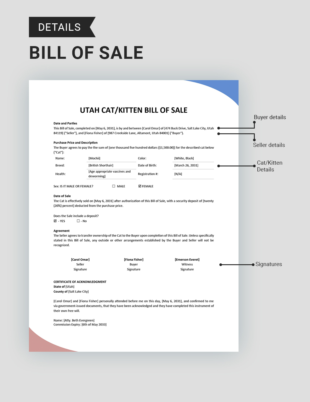 Utah Cat/Kitten Bill of Sale Template