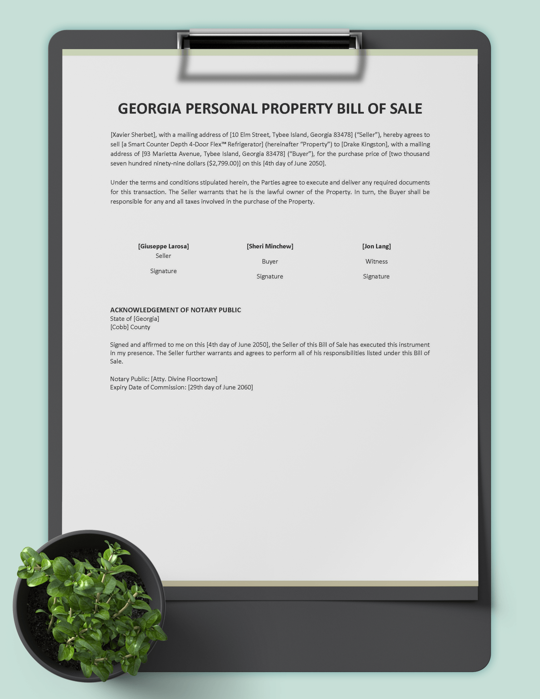 Georgia Personal Property Bill of Sale Template