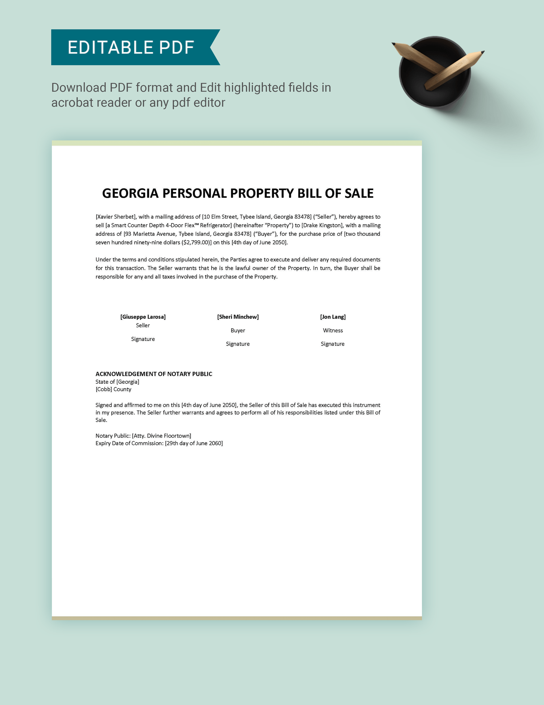 Georgia Personal Property Bill of Sale Template