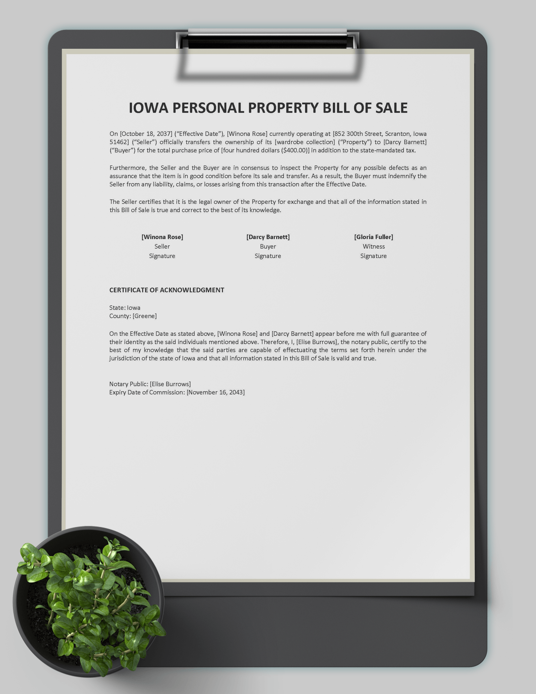 Iowa Personal Property Bill of Sale Template