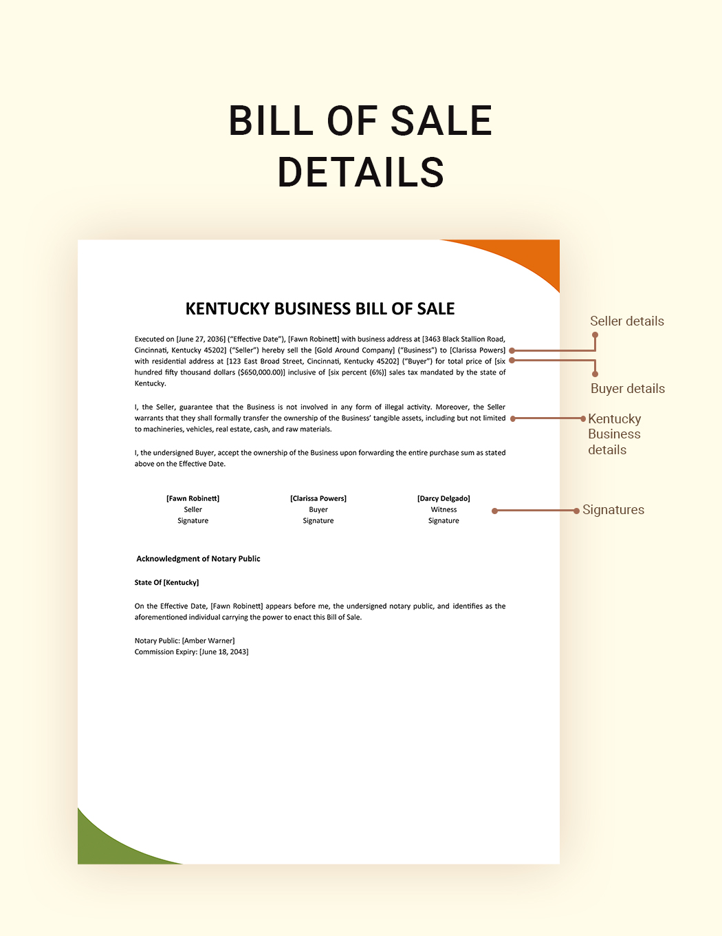 Kentucky Business Bill Of Sale Template