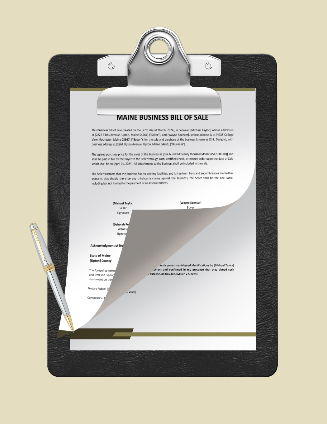 Maine Business Bill Of Sale Template