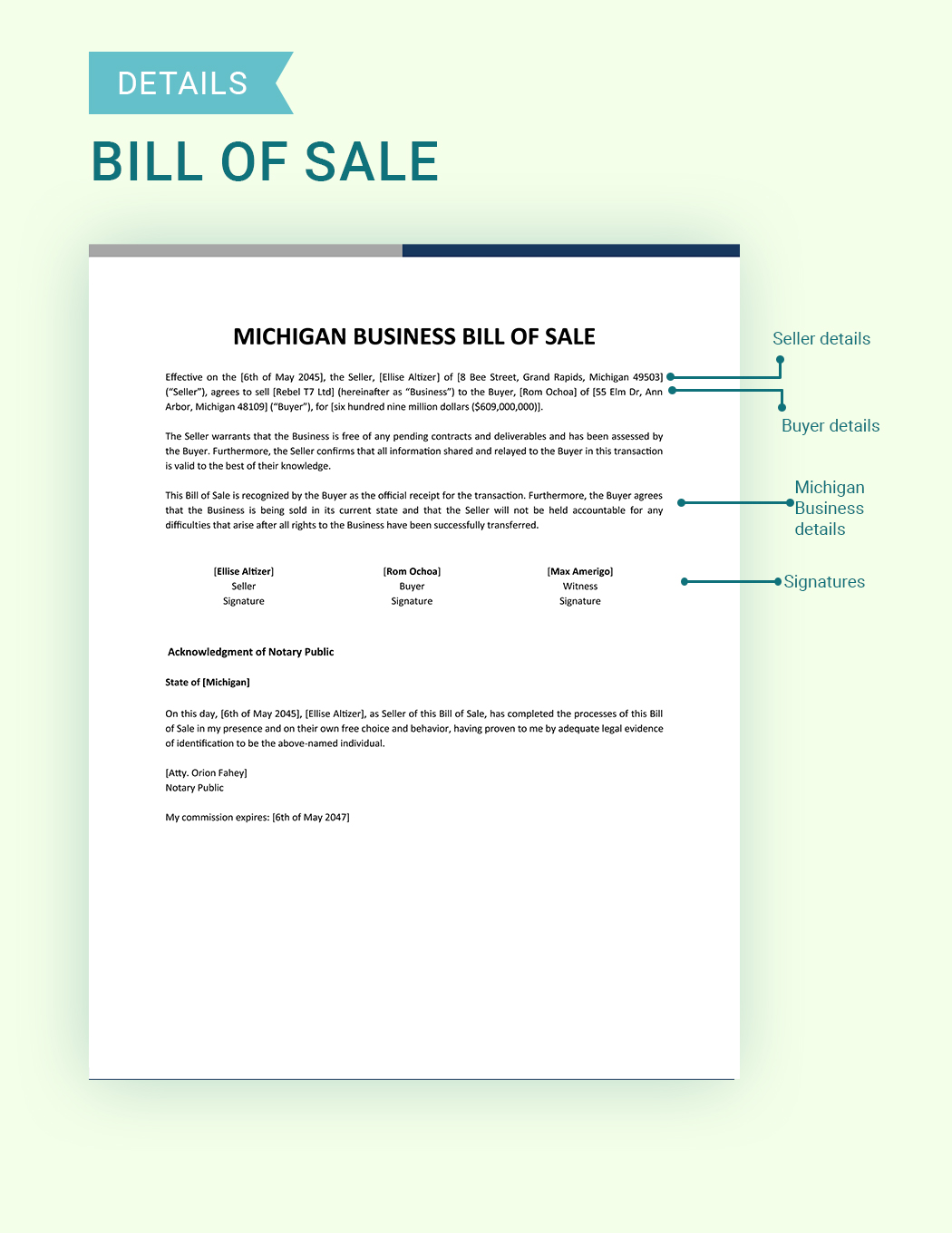 Michigan Business Bill Of Sale Template
