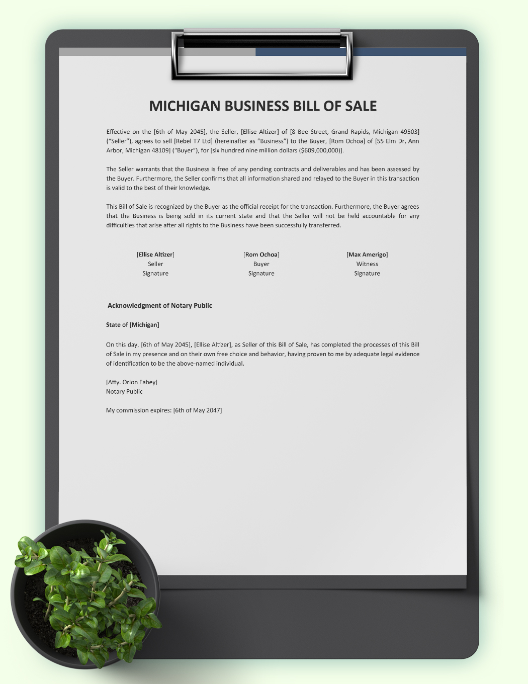 Michigan Business Bill Of Sale Template