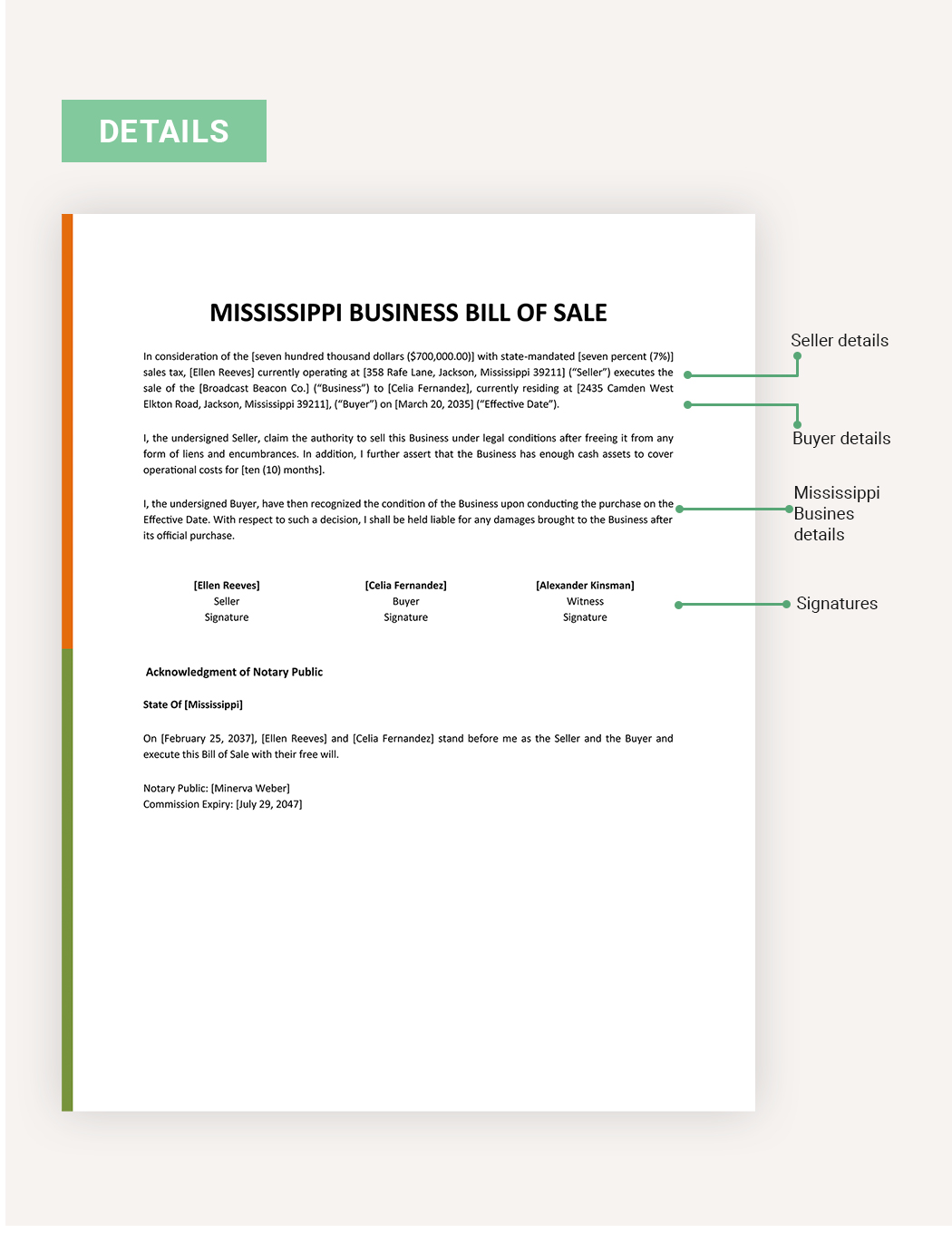 Mississippi Business Bill Of Sale Template