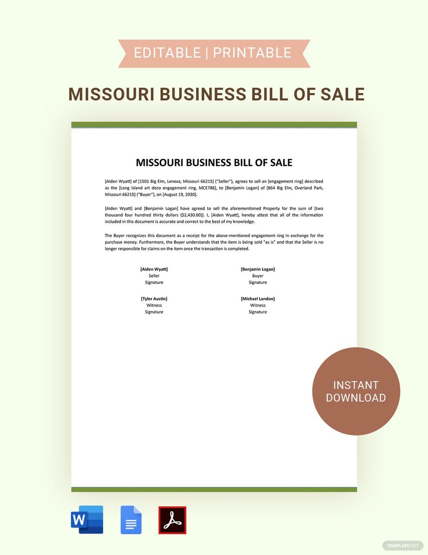 Missouri Business Bill Of Sale Template