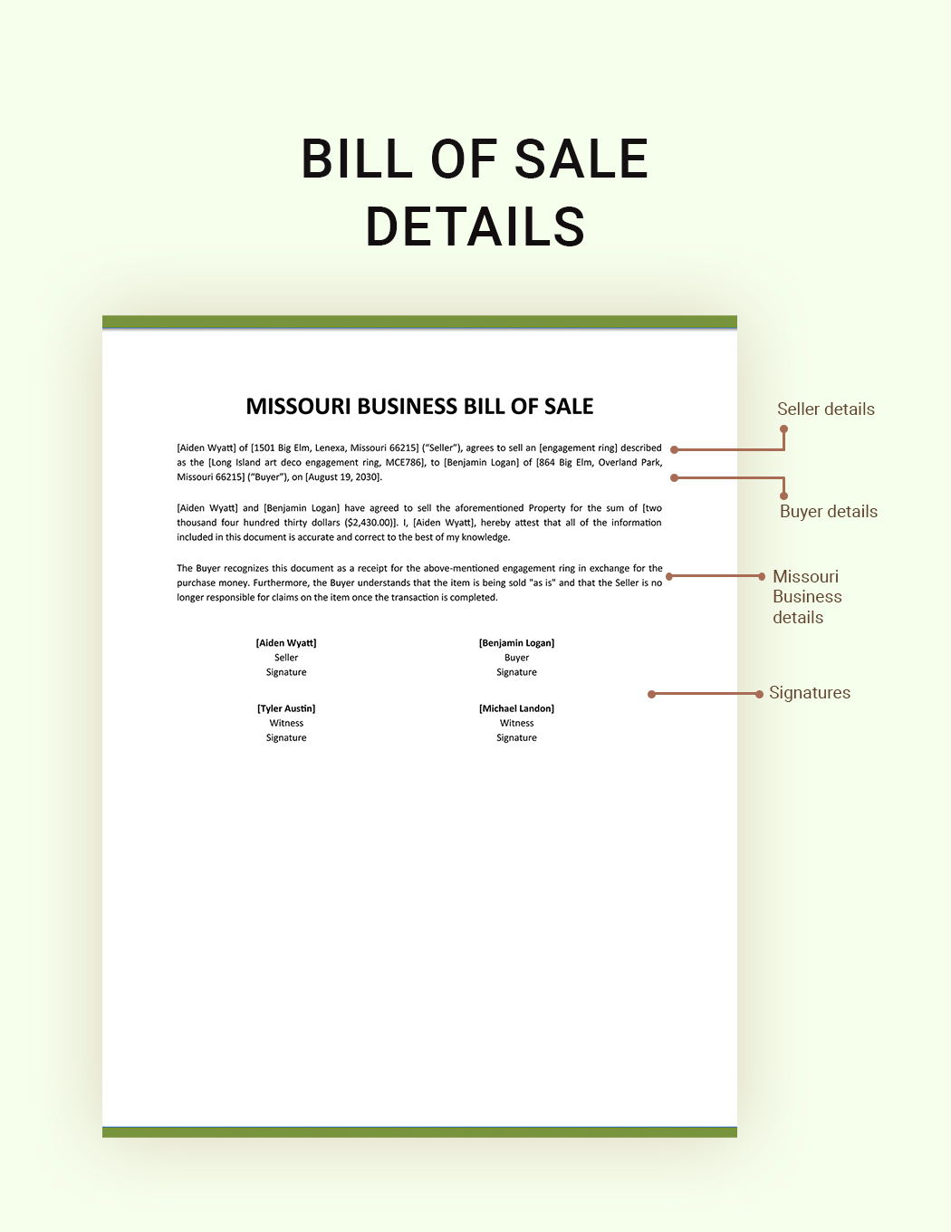 Missouri Business Bill Of Sale Template