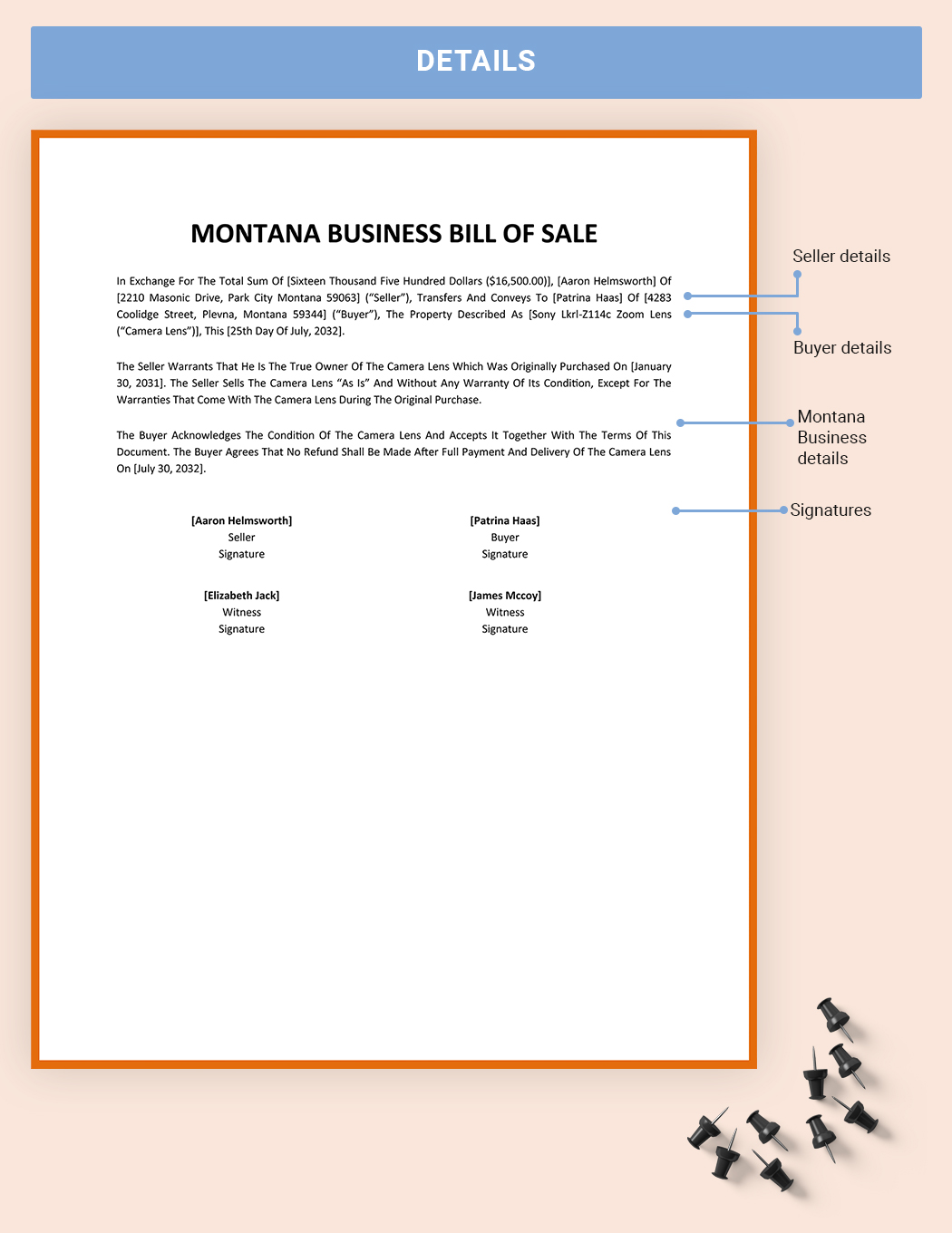Montana Business Bill Of Sale Template