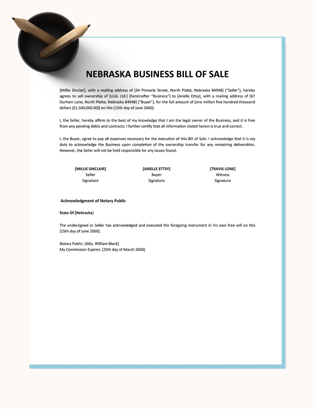 Nebraska Business Bill Of Sale Template