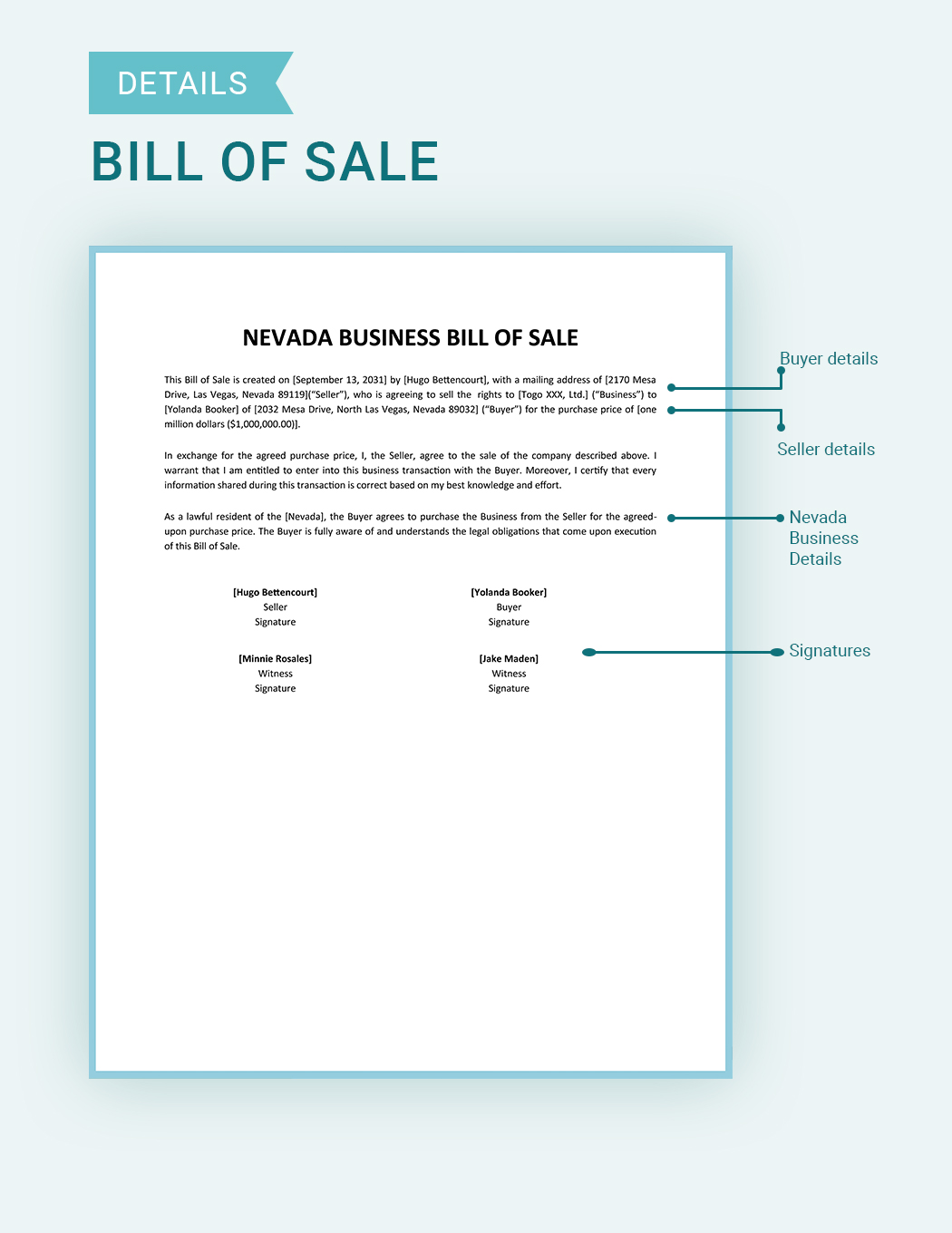 Nevada Business Bill Of Sale Template