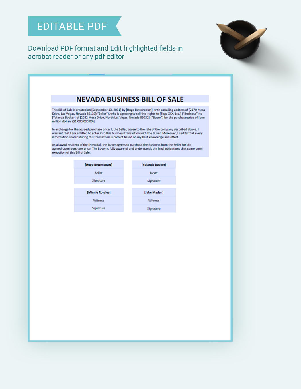 Nevada Business Bill Of Sale Template
