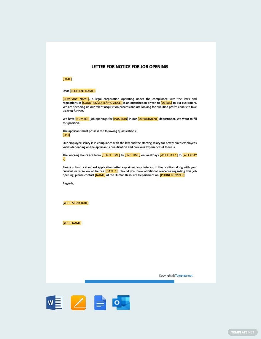 Letter for Notice for Job Opening Template