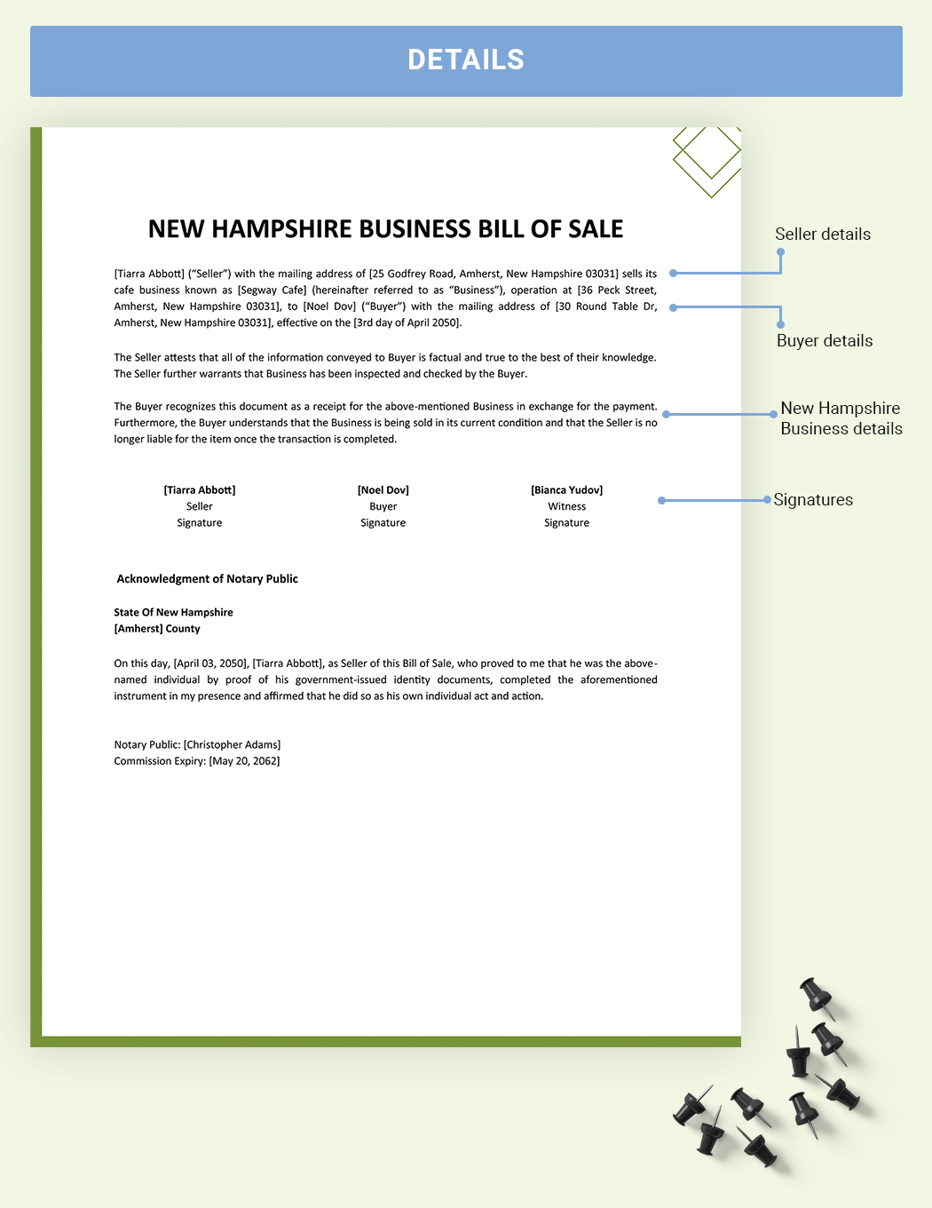 New Hampshire Business Bill Of Sale Template