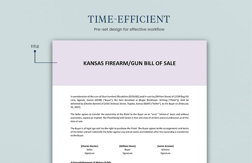 Kansas Firearm / Gun Bill Of Sale Template