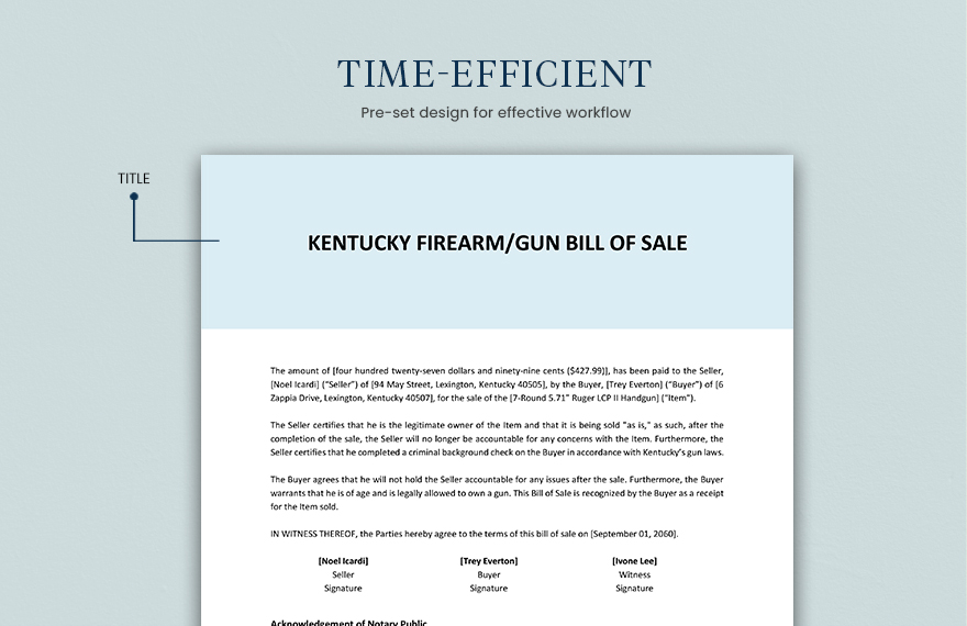 Kentucky Firearm / Gun Bill Of Sale Template