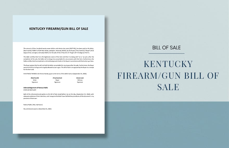 Kentucky Firearm / Gun Bill Of Sale Template