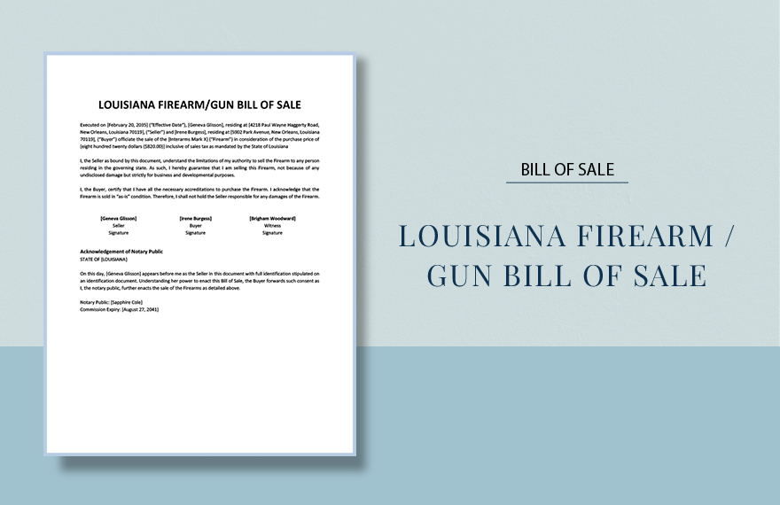 Louisiana Firearm / Gun Bill Of Sale Template