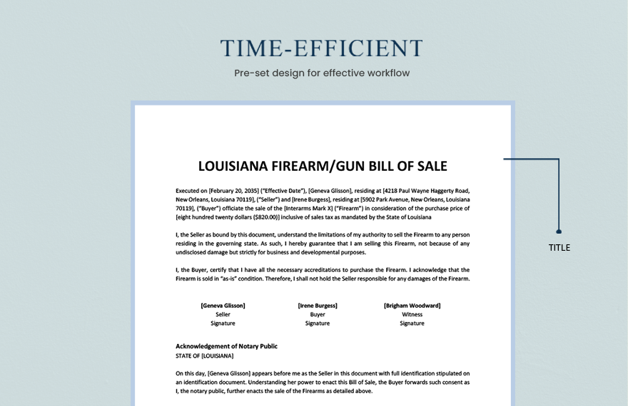 Louisiana Firearm / Gun Bill Of Sale Template
