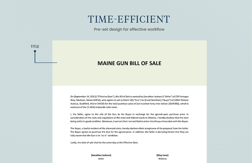 Maine Firearm / Gun Bill Of Sale Template