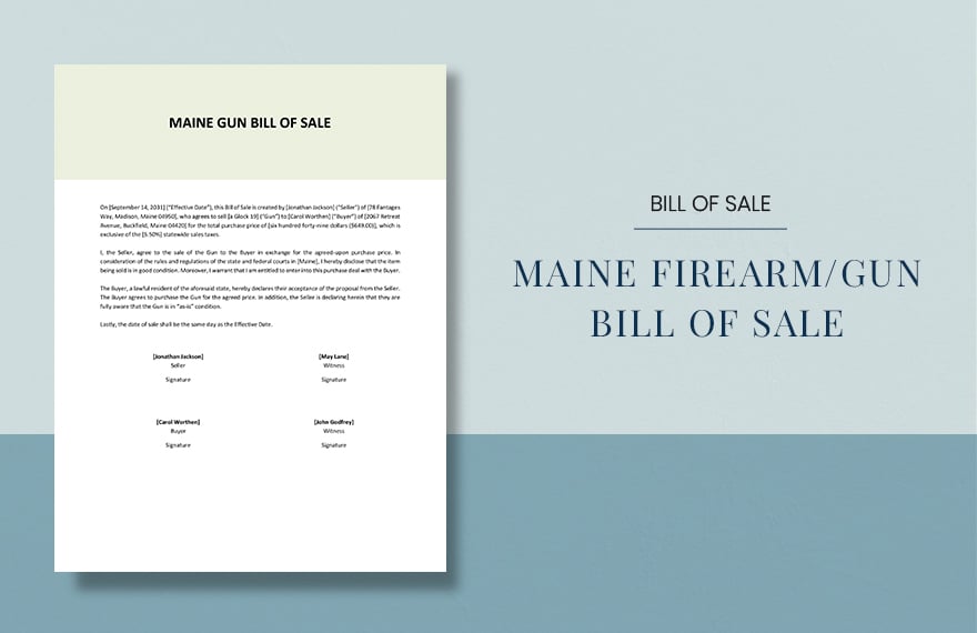 Maine Firearm / Gun Bill Of Sale Template