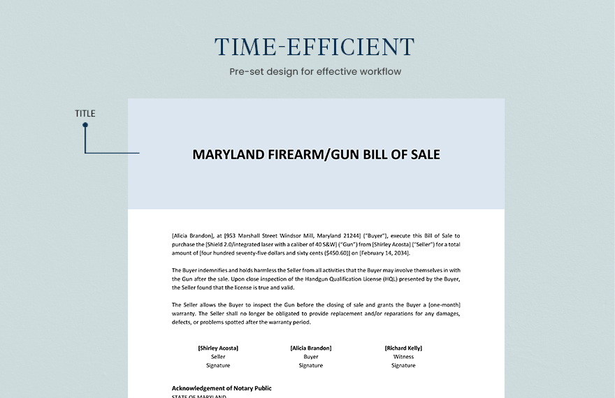 Maryland Firearm / Gun Bill Of Sale Template