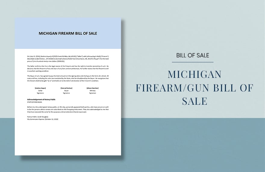 Free Michigan Firearm / Gun Bill of Sale Form Template