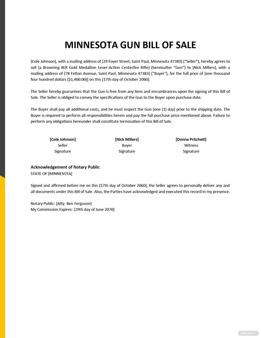 Minnesota Firearm / Gun Bill of Sale Template Google Docs, Word, PDF