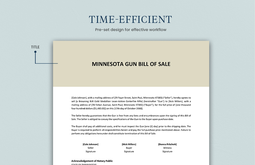 Minnesota Firearm / Gun Bill of Sale Template