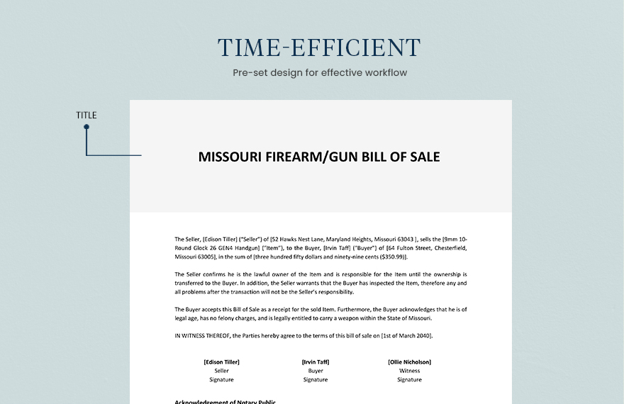 Missouri Firearm / Gun Bill of Sale Template