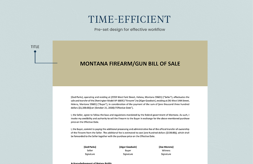 Montana Firearm / Gun Bill Of Sale Template
