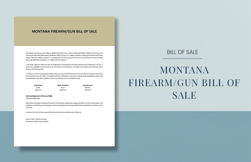 Montana Firearm / Gun Bill Of Sale Template