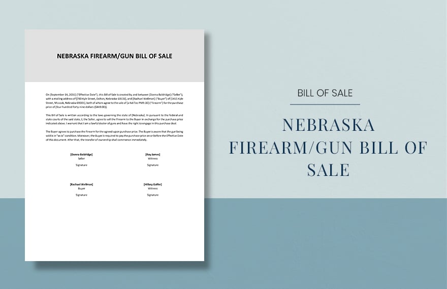 Nebraska Firearm / Gun Bill Of Sale Template