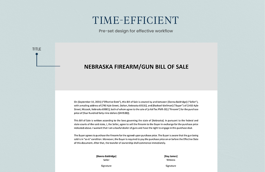 Nebraska Firearm / Gun Bill Of Sale Template
