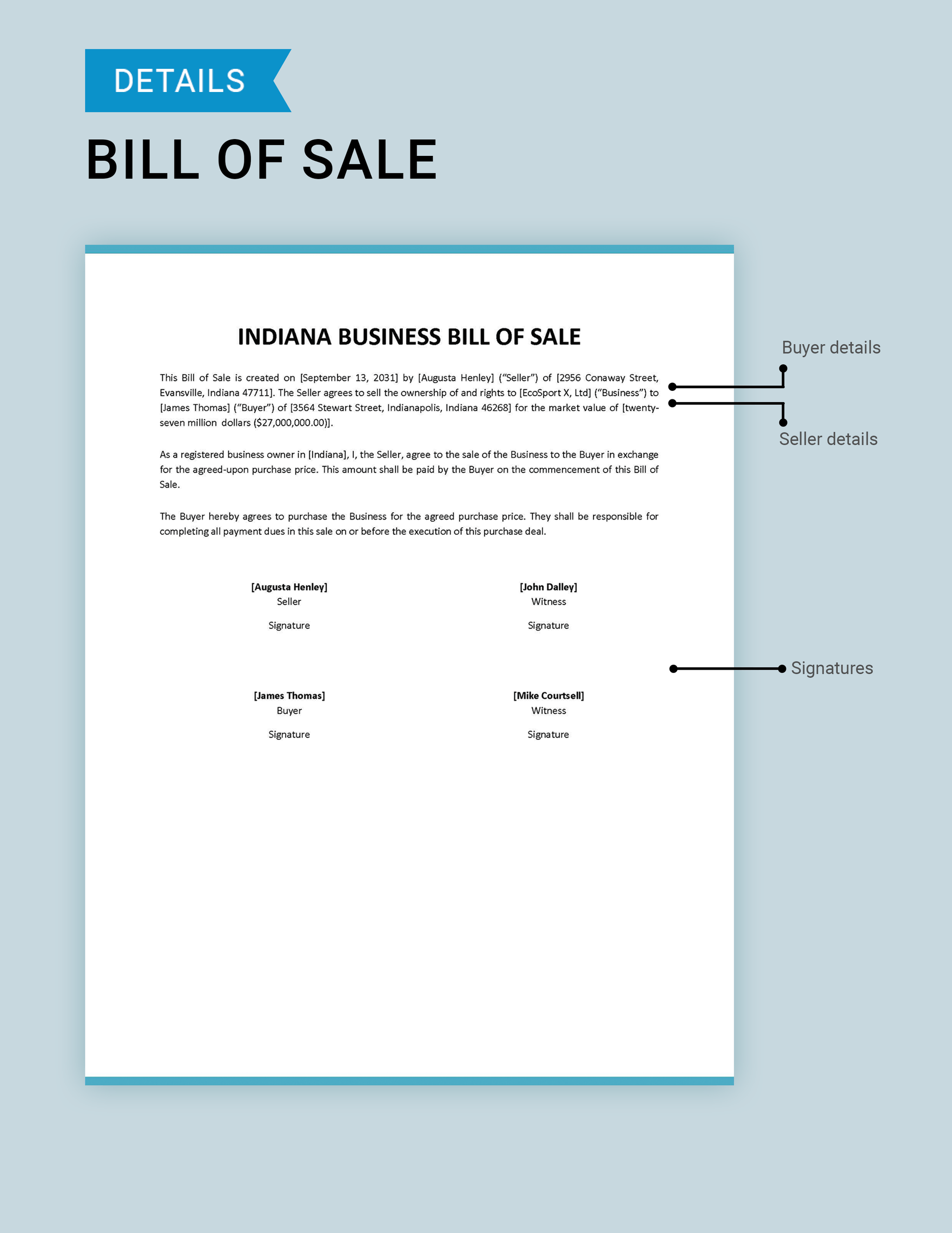 Indiana Business Bill of Sale Template