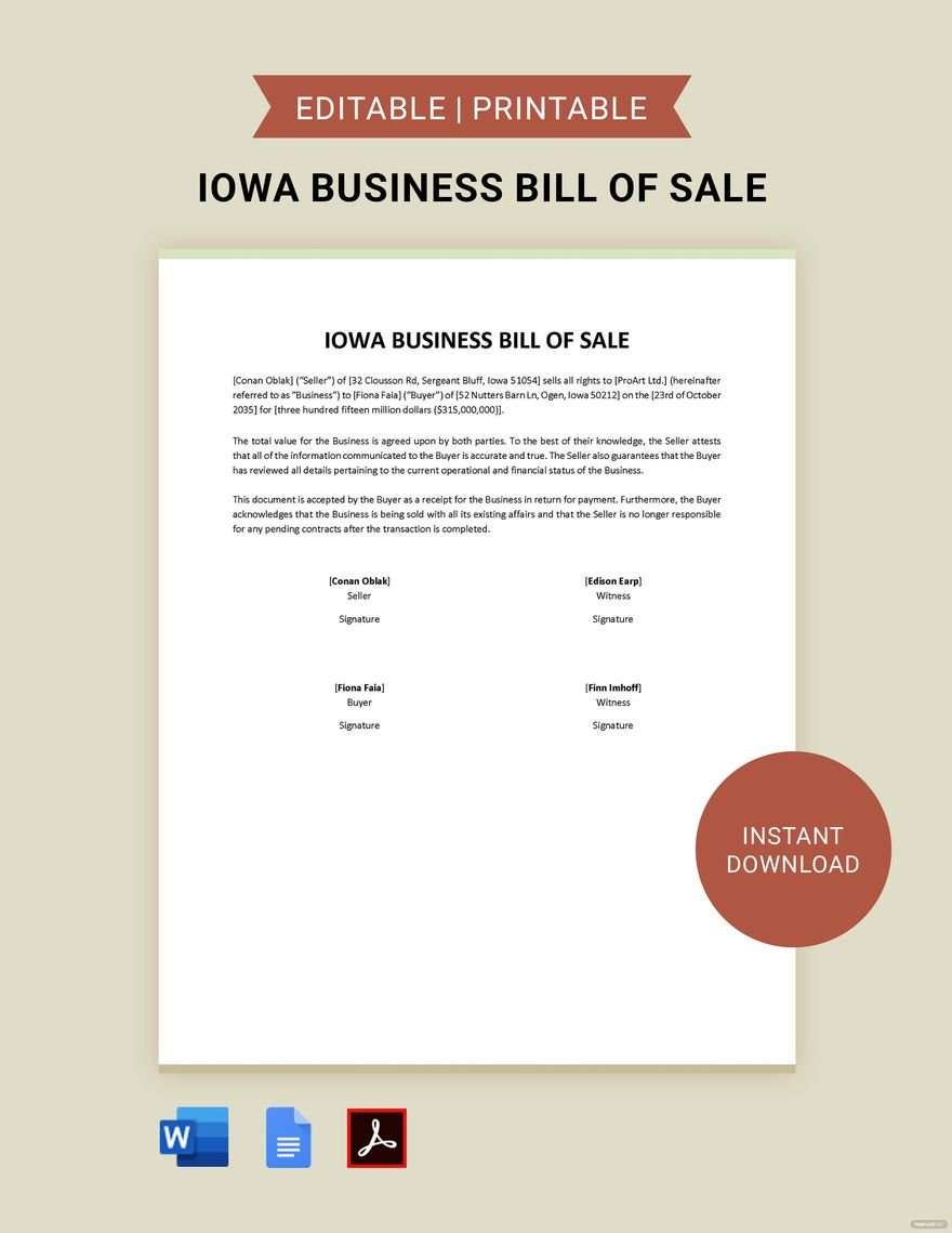 Iowa Business Bill of Sale Template in Word, Google Docs, PDF