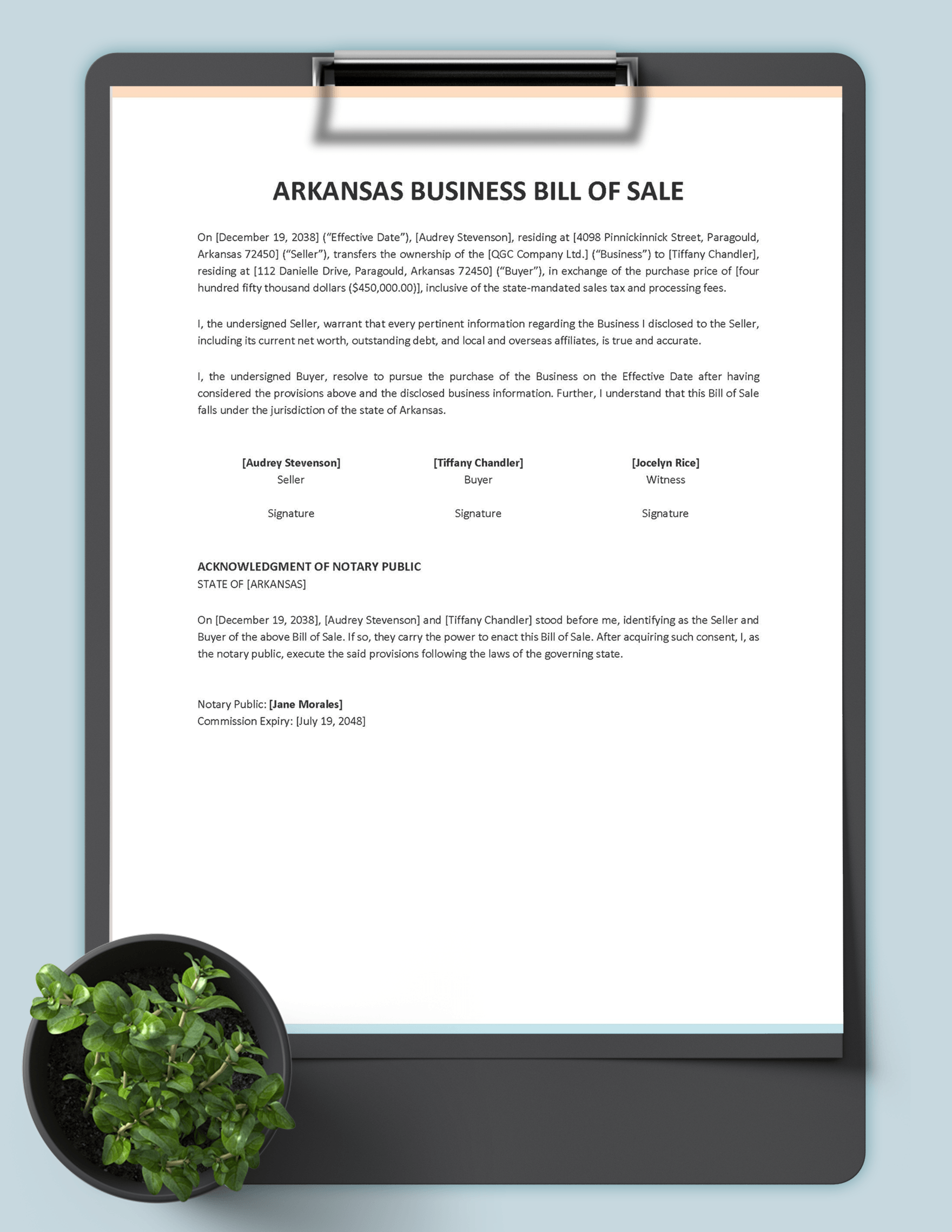 Arkansas Business Bill of Sale Template