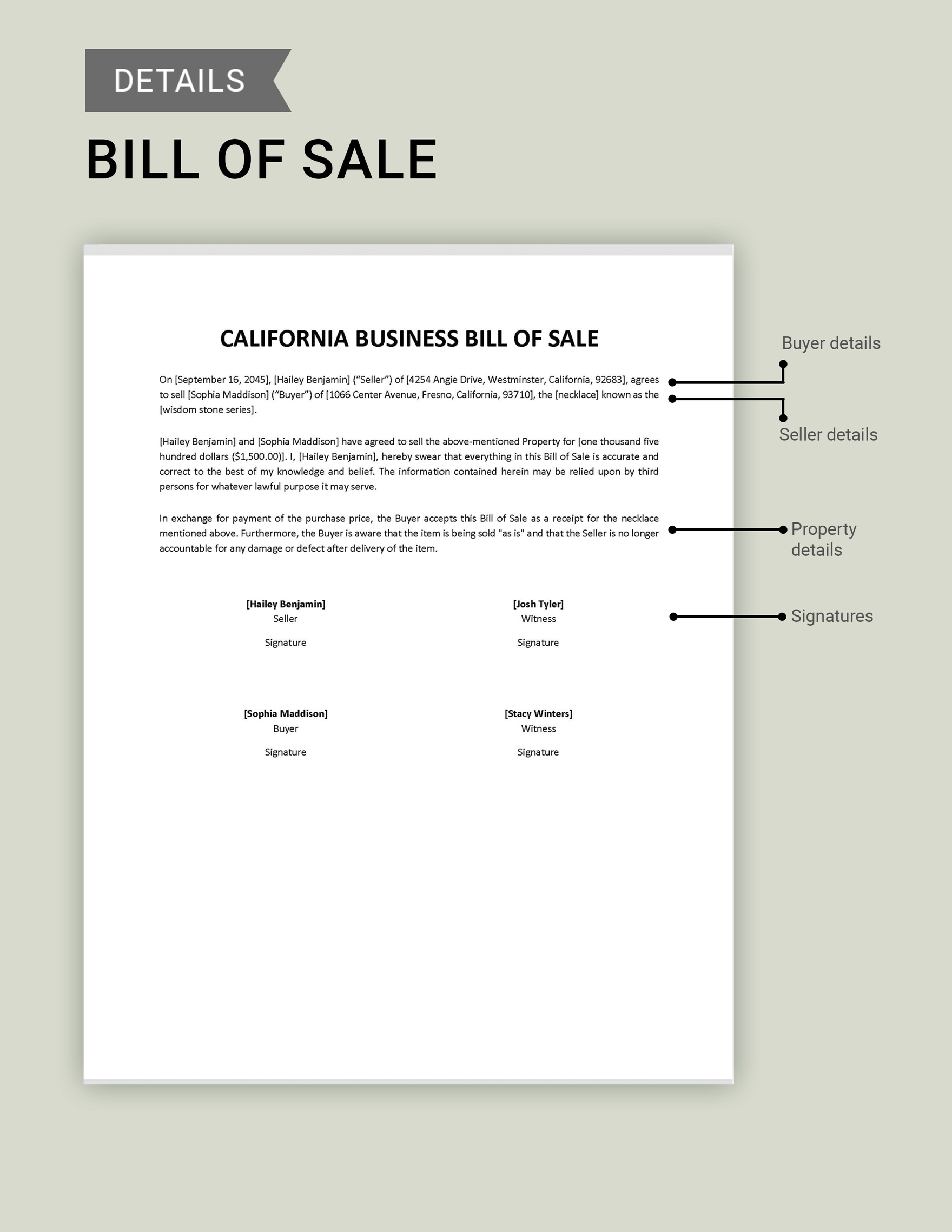 California Business Bill of Sale Template
