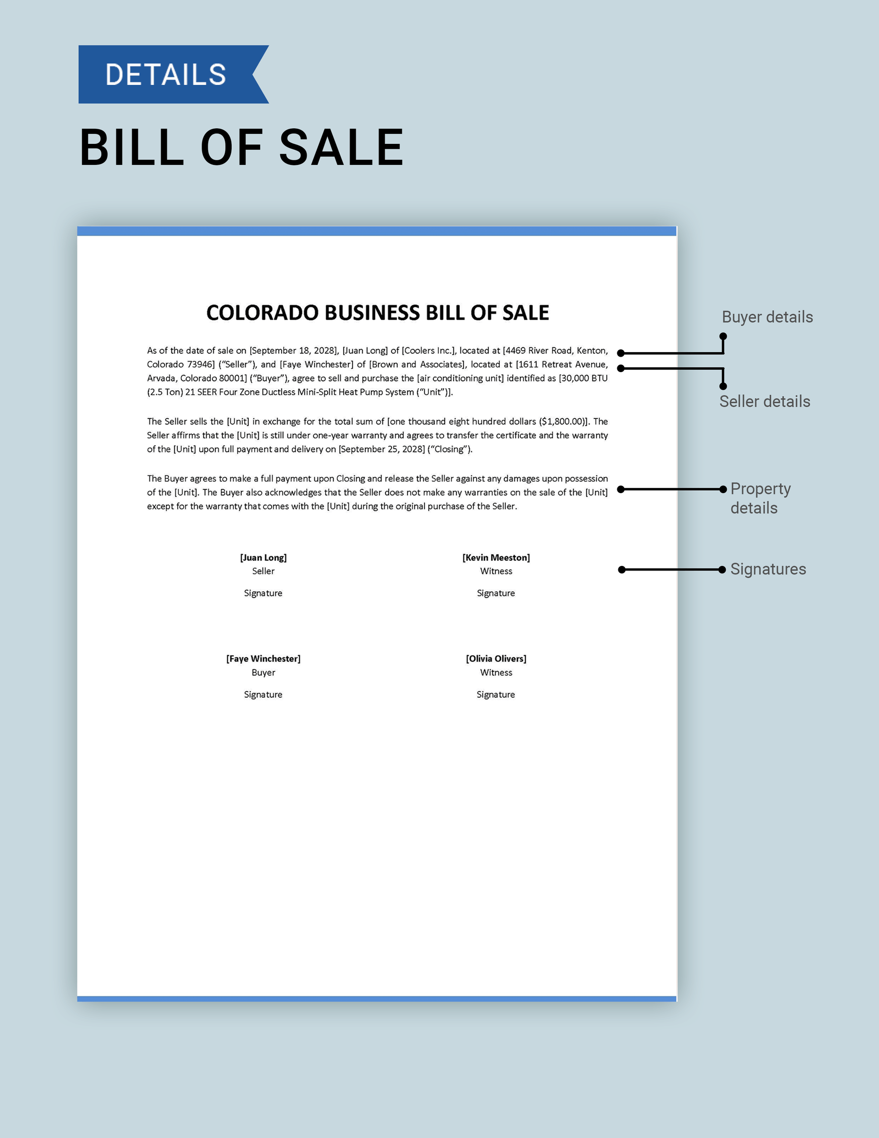 Colorado Business Bill of Sale Template
