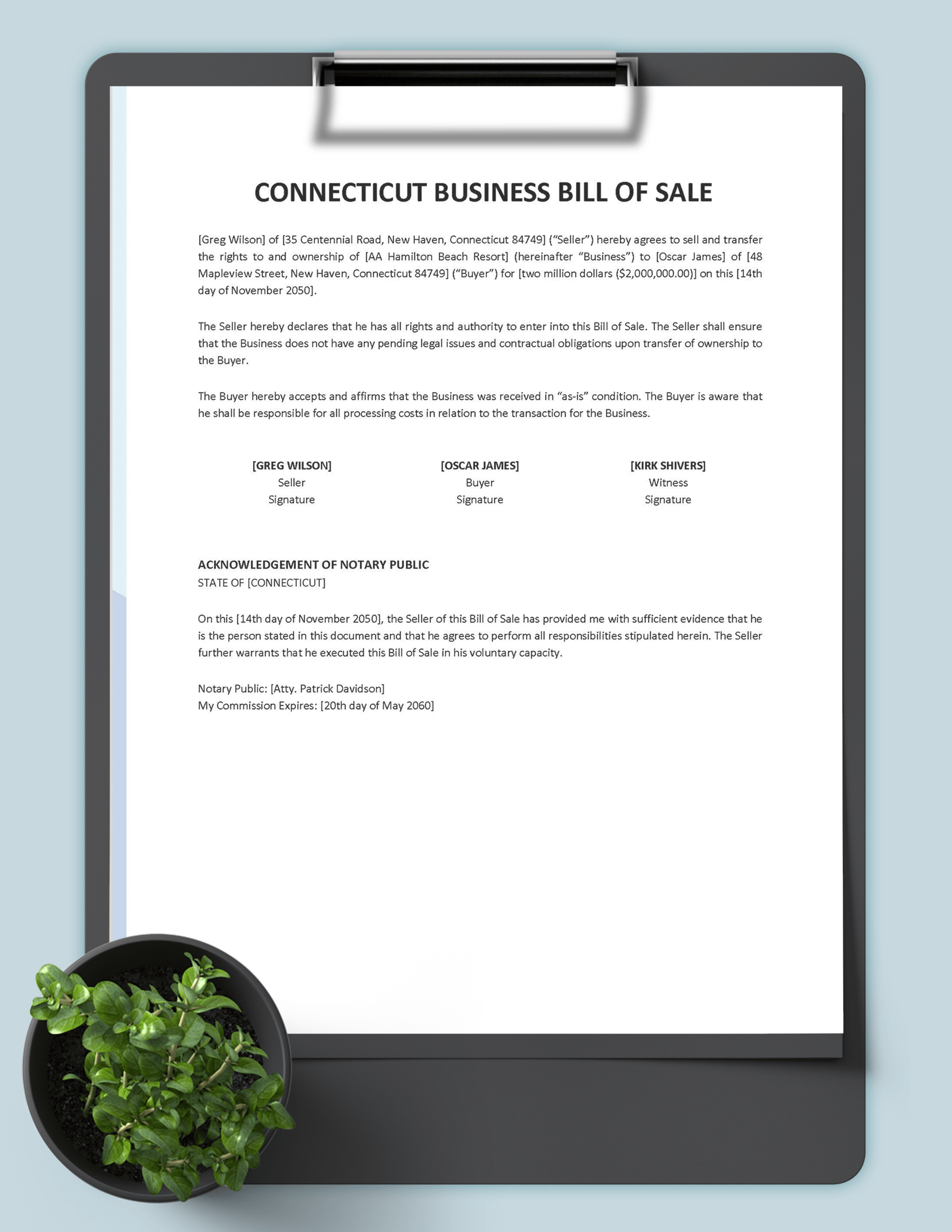 Connecticut Business Bill of Sale Template