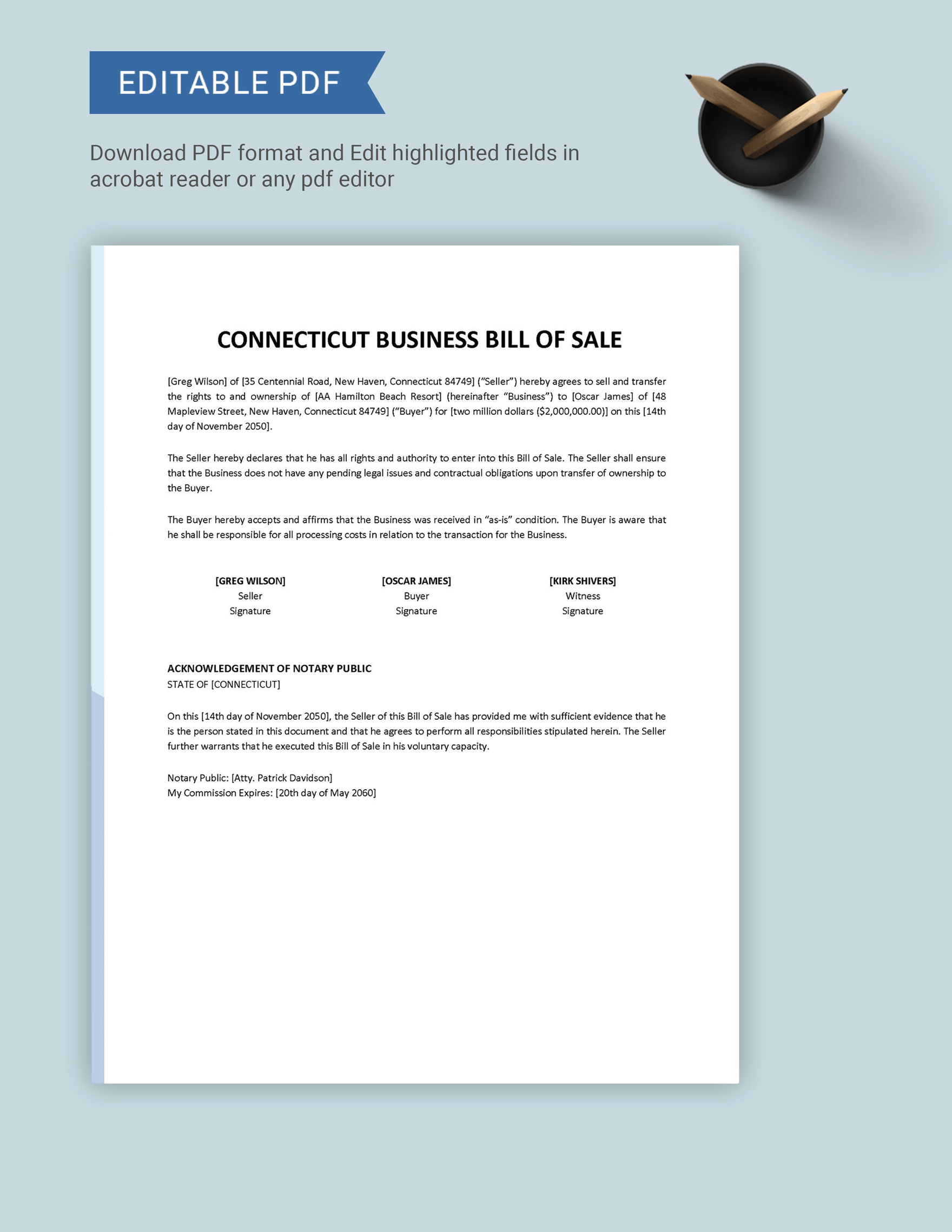 Connecticut Business Bill of Sale Template