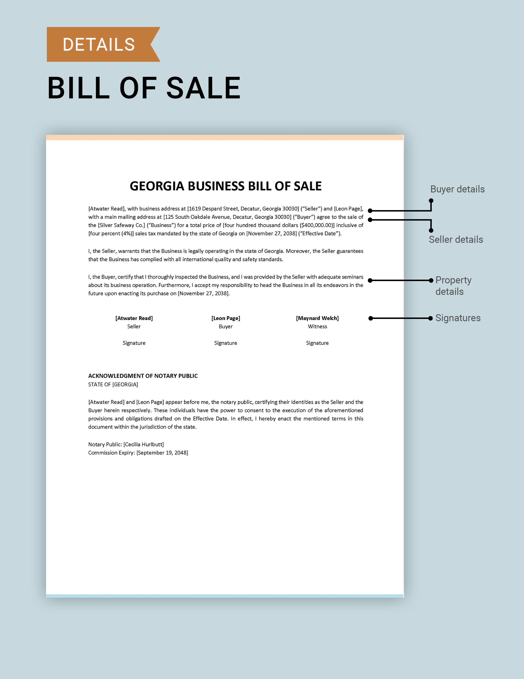 Georgia Business Bill of Sale Template