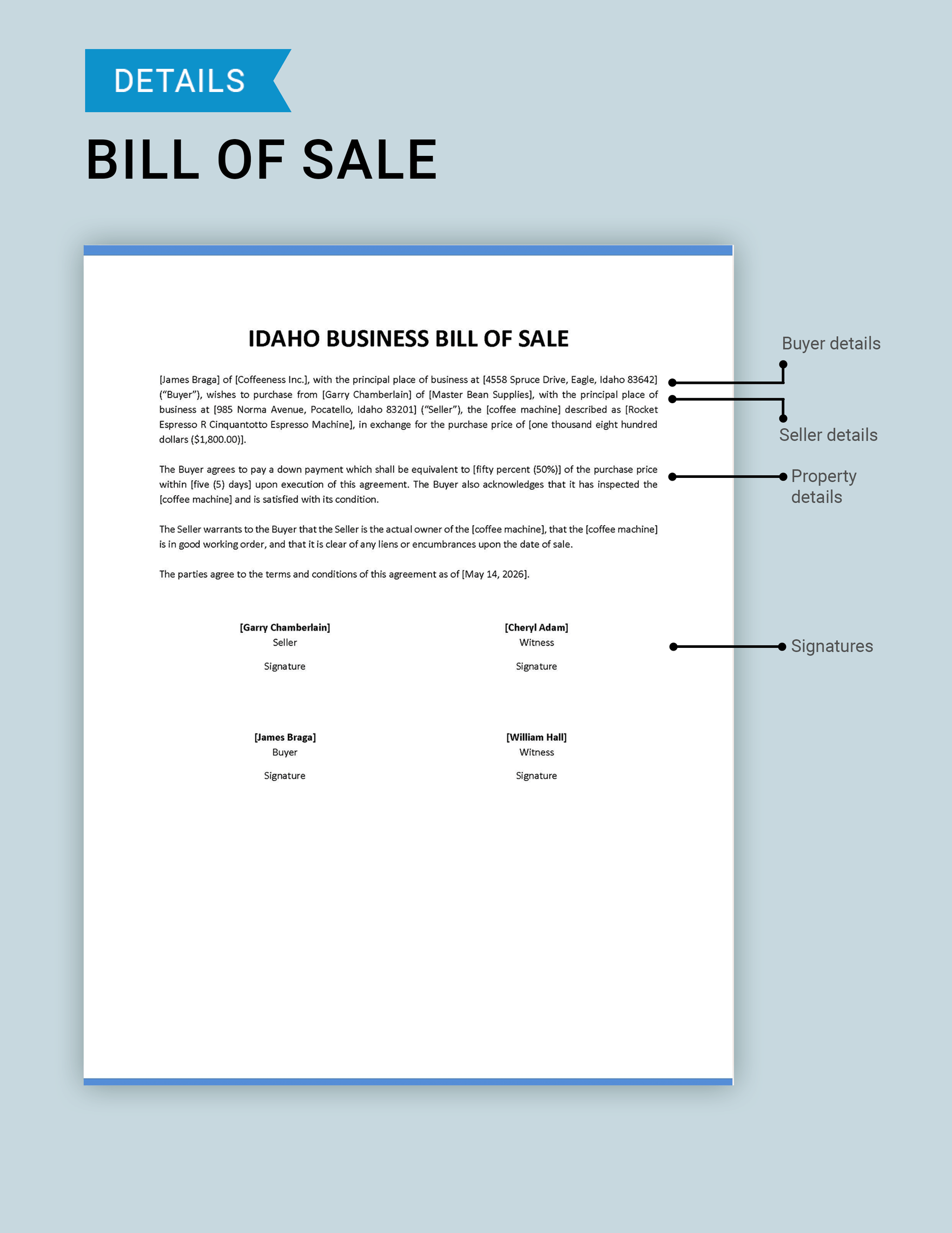 Idaho Business Bill of Sale Template
