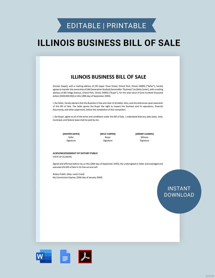 Illinois Business Bill of Sale Template